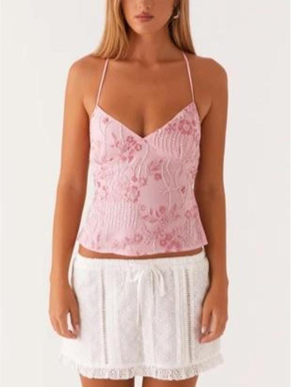 Peppermayo floral sequin / beaded cami top